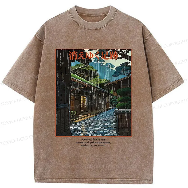 Tokyo-Tiger Courtyard In The Rain Washed T-Shirt