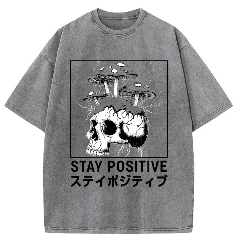 Tokyo-Tiger Stay Positive Funny Washed T-Shirt