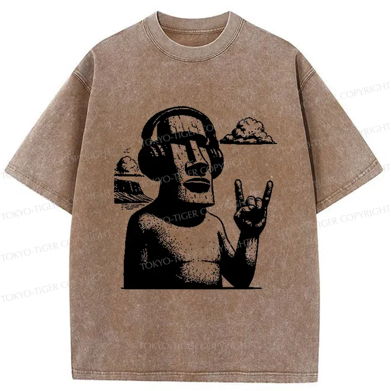 Tokyo-Tiger Rock Easter Island Statues Washed T-Shirt