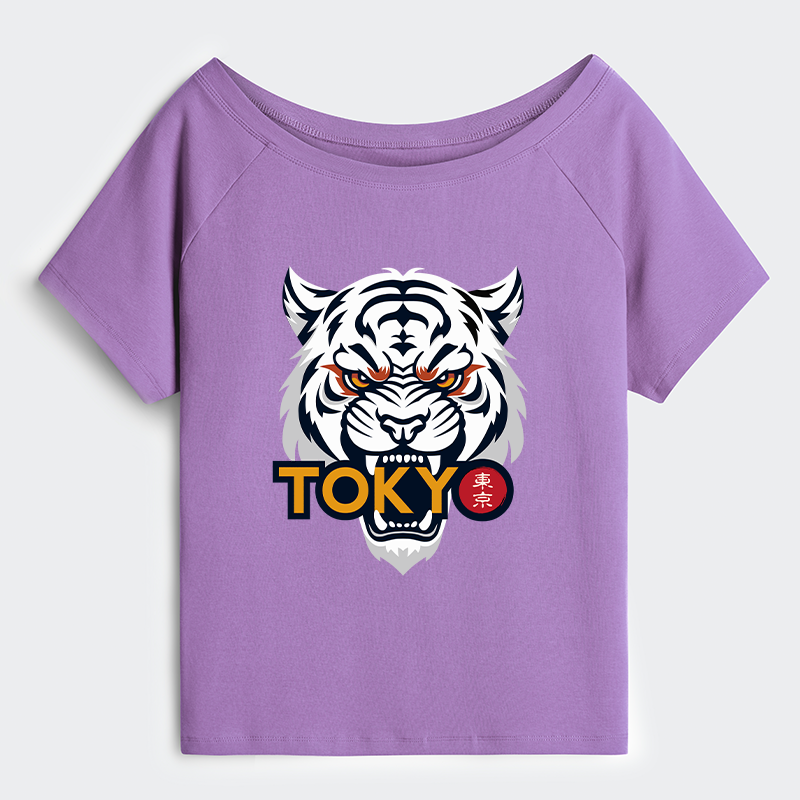 Tokyo-Tiger Logo Off Shoulder T-Shirt