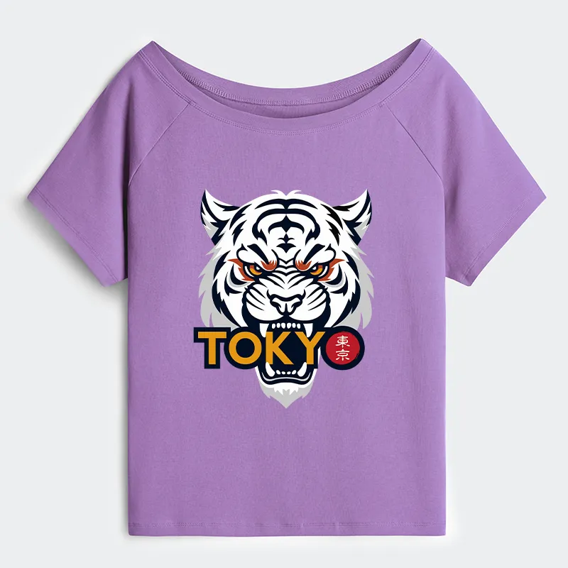 Tokyo-Tiger Logo Off Shoulder T-Shirt