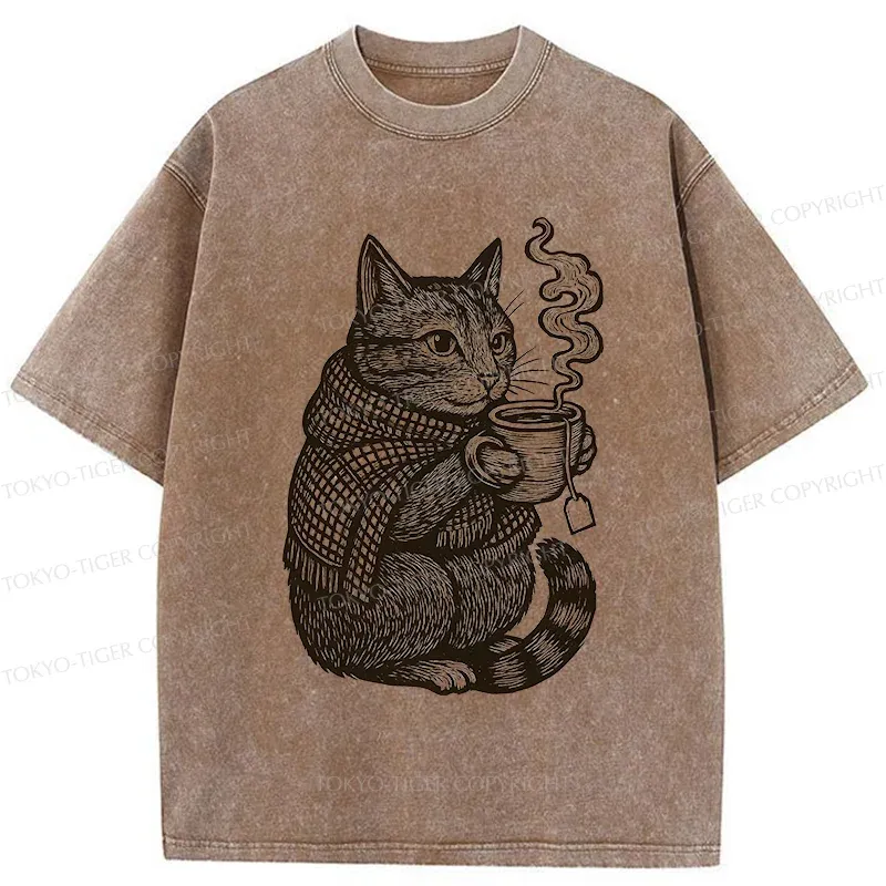 Tokyo-Tiger Autumn Cat Washed T-Shirt
