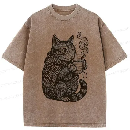 Tokyo-Tiger Autumn Cat Washed T-Shirt