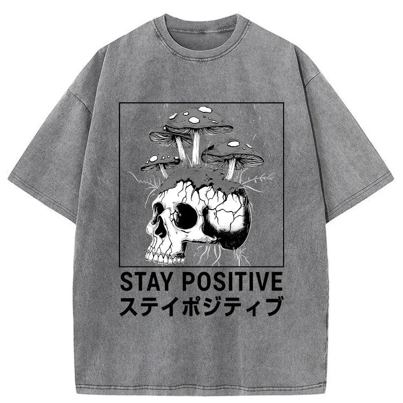 Tokyo-Tiger Stay Positive Funny Washed T-Shirt