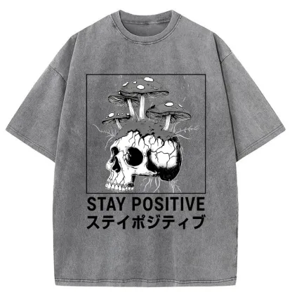 Tokyo-Tiger Stay Positive Funny Washed T-Shirt