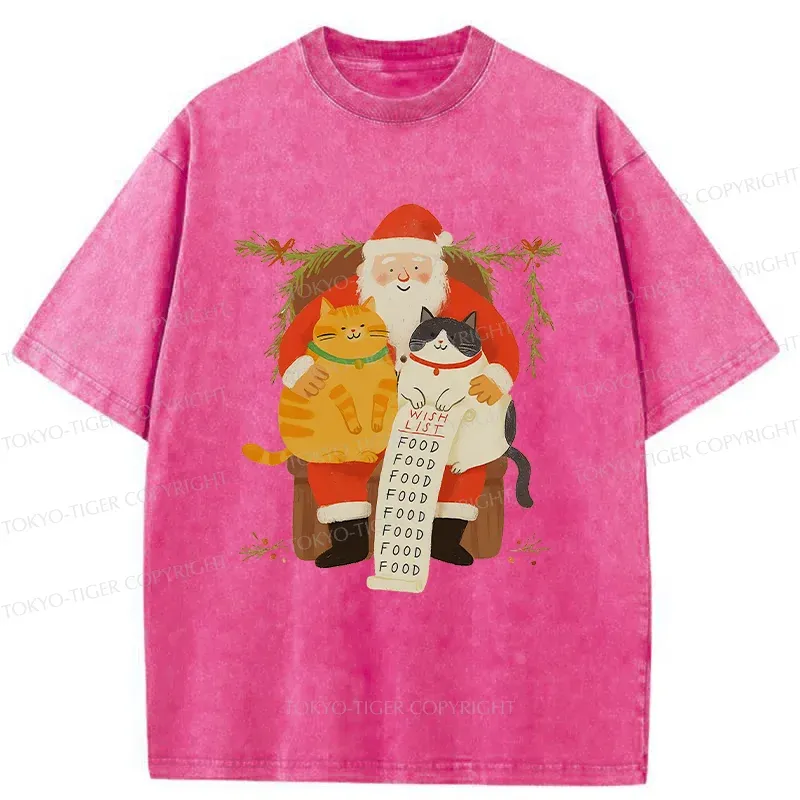 Tokyo-Tiger Santa Claus And Cats Washed T-Shirt