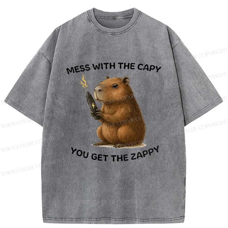 Tokyo-Tiger Capybara Is Electrified Washed T-Shirt