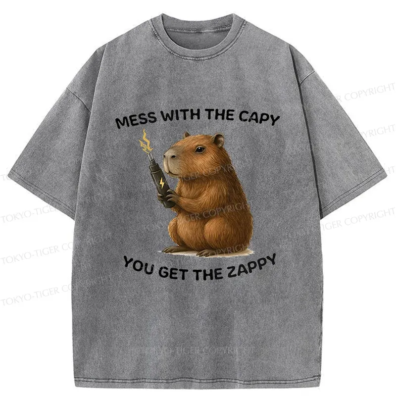 Tokyo-Tiger Capybara Is Electrified Washed T-Shirt