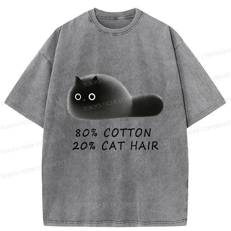 Tokyo-Tiger Funny Cat Hair Washed T-Shirt