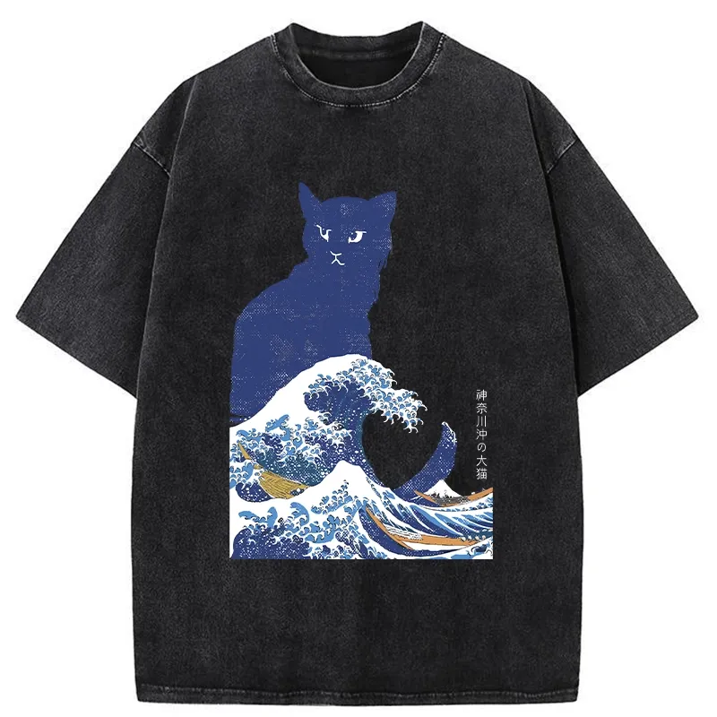 Tokyo-Tiger The Great Wave Off Cat Washed T-Shirt