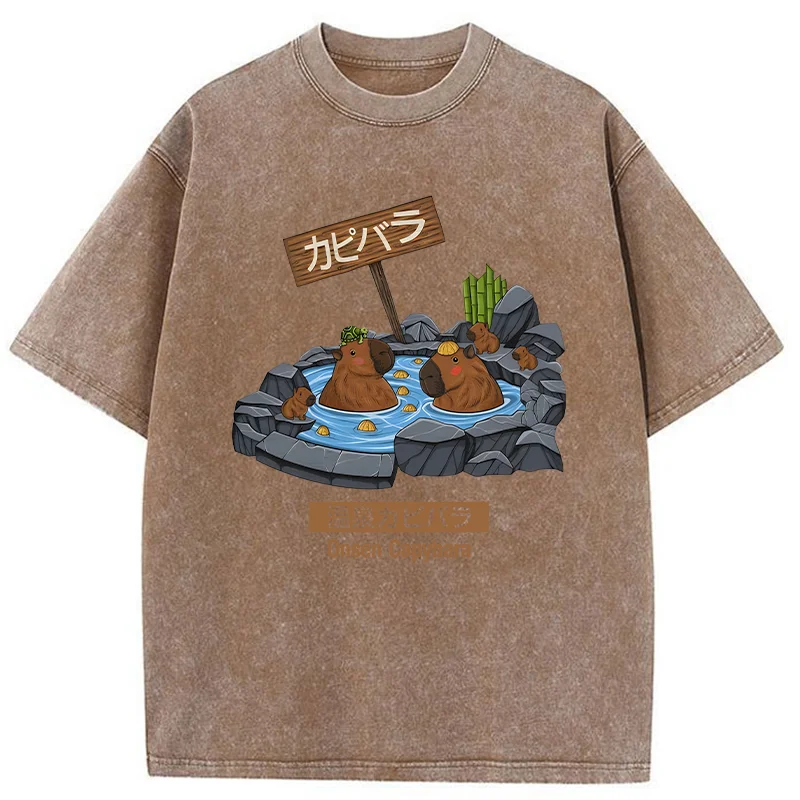 Tokyo-Tiger Onsen Capybara Washed T-Shirt