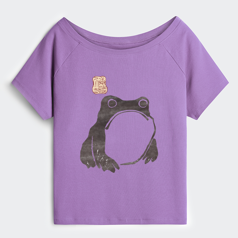 Tokyo-Tiger Matsumoto Hoji Woodblock Print Frog Off Shoulder T-Shirt