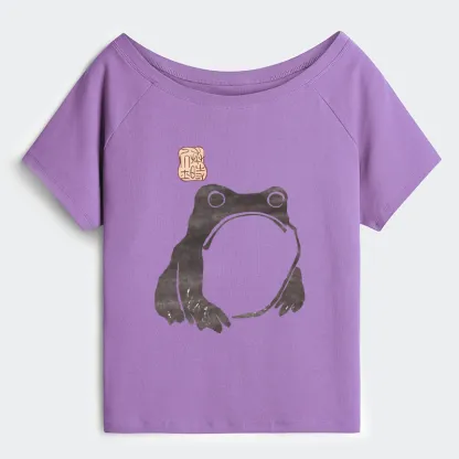 Tokyo-Tiger Matsumoto Hoji Woodblock Print Frog Off Shoulder T-Shirt