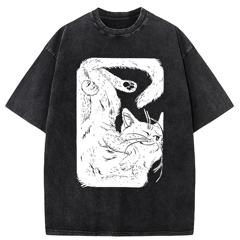 Tokyo-Tiger Funny Sleeping Cat Washed T-Shirt