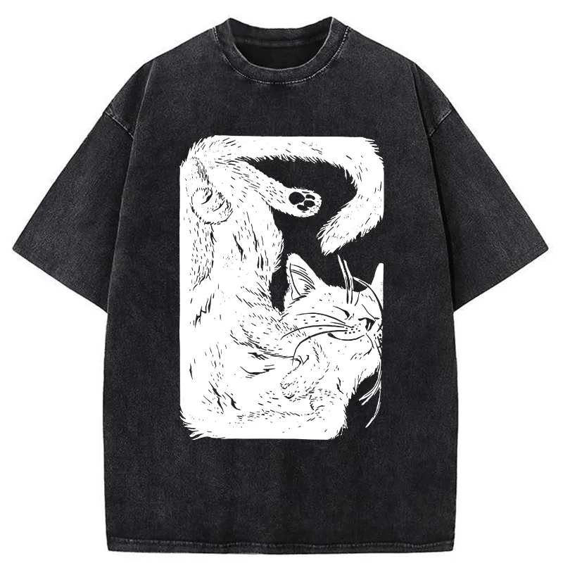 Tokyo-Tiger Funny Sleeping Cat Washed T-Shirt