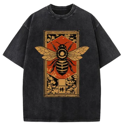 Tokyo-Tiger Tokyo-Tiger Japanese Bee Art Washed T-Shirt Washed T-Shirt