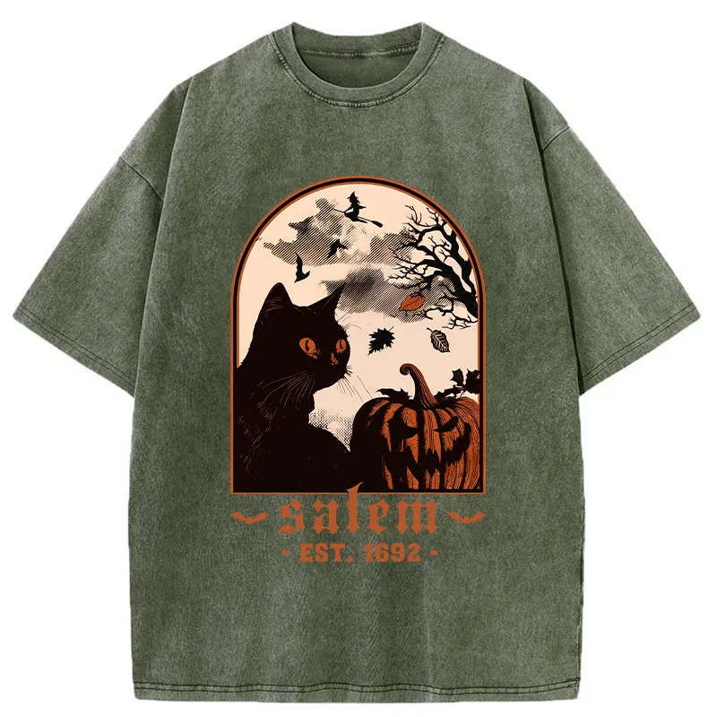 Tokyo-Tiger Halloween Black Cat Washed T-Shirt