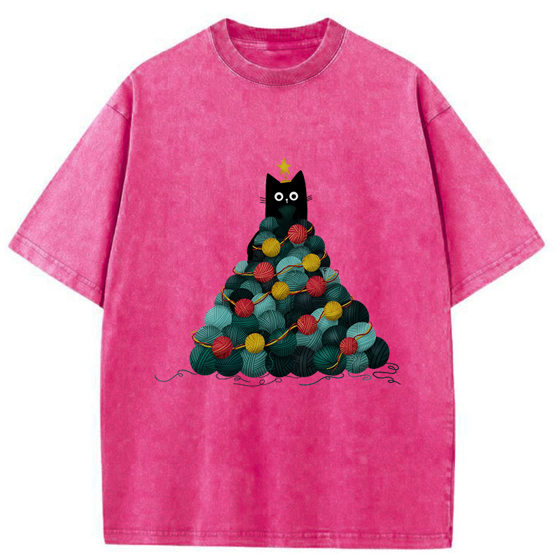 Tokyo-Tiger Yarn Christmas Tree Cat Washed T-Shirt