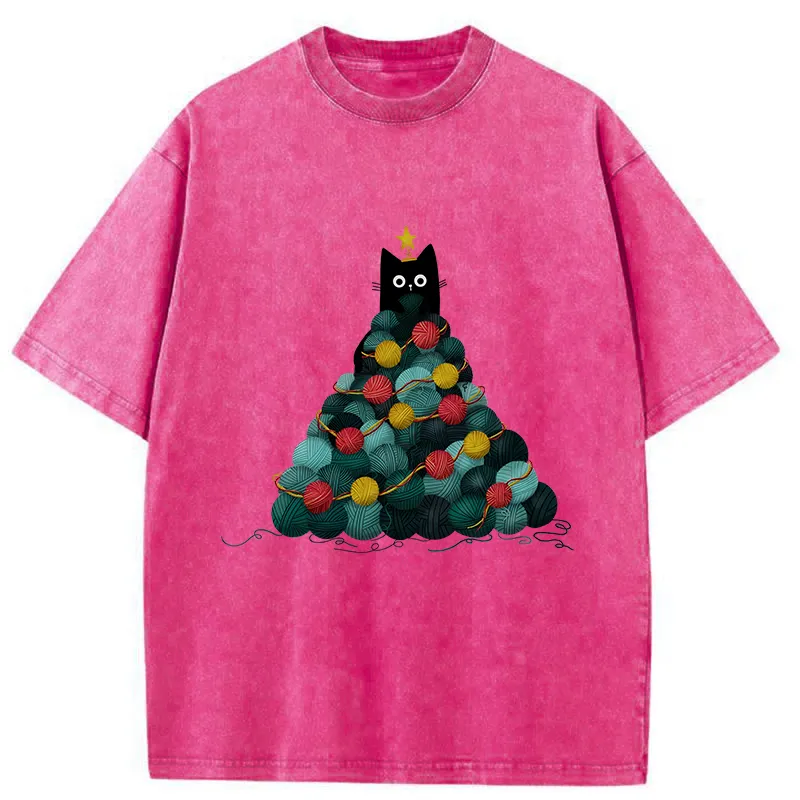 Tokyo-Tiger Yarn Christmas Tree Cat Washed T-Shirt