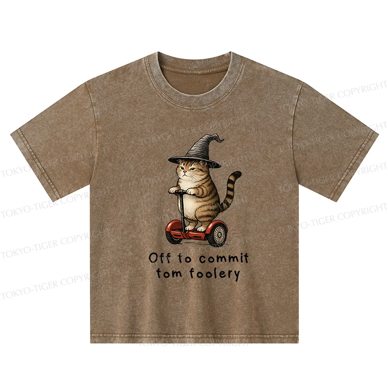 Tokyo-Tiger Orange Cat Riding Segway-style Kids Washed T-Shirt