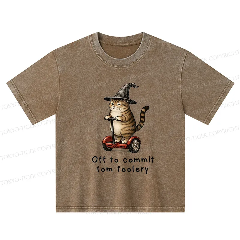 Tokyo-Tiger Orange Cat Riding Segway-style Kids Washed T-Shirt