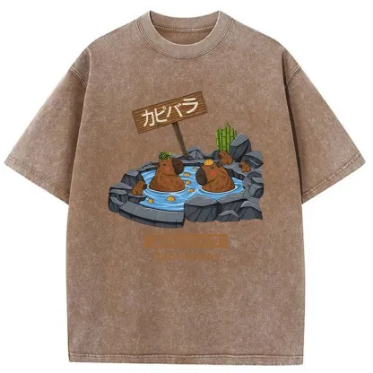Tokyo-Tiger Onsen Capybara Washed T-Shirt