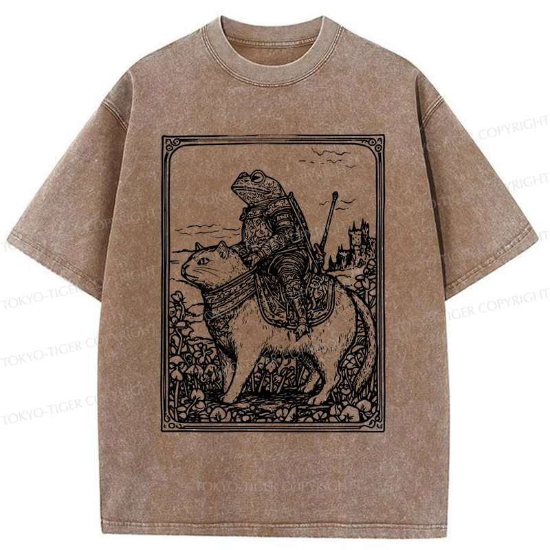 Tokyo-Tiger Frog Knight Riding A Cat Washed T-Shirt