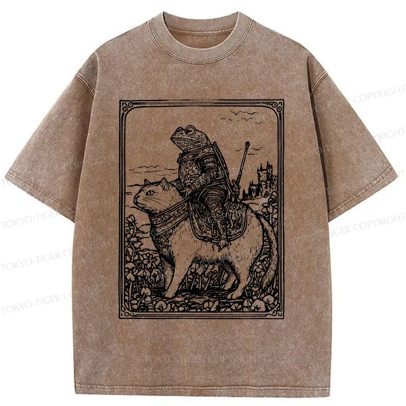Tokyo-Tiger Frog Knight Riding A Cat Washed T-Shirt