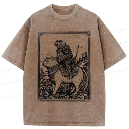 Tokyo-Tiger Frog Knight Riding A Cat Washed T-Shirt