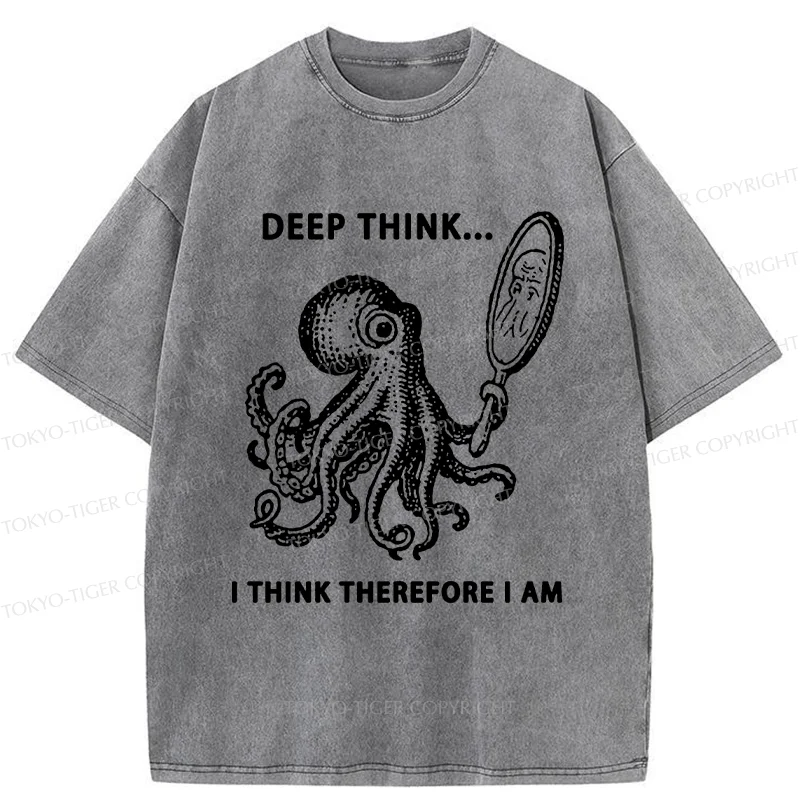 Tokyo-Tiger Octopus Looking In The Mirror Washed T-Shirt