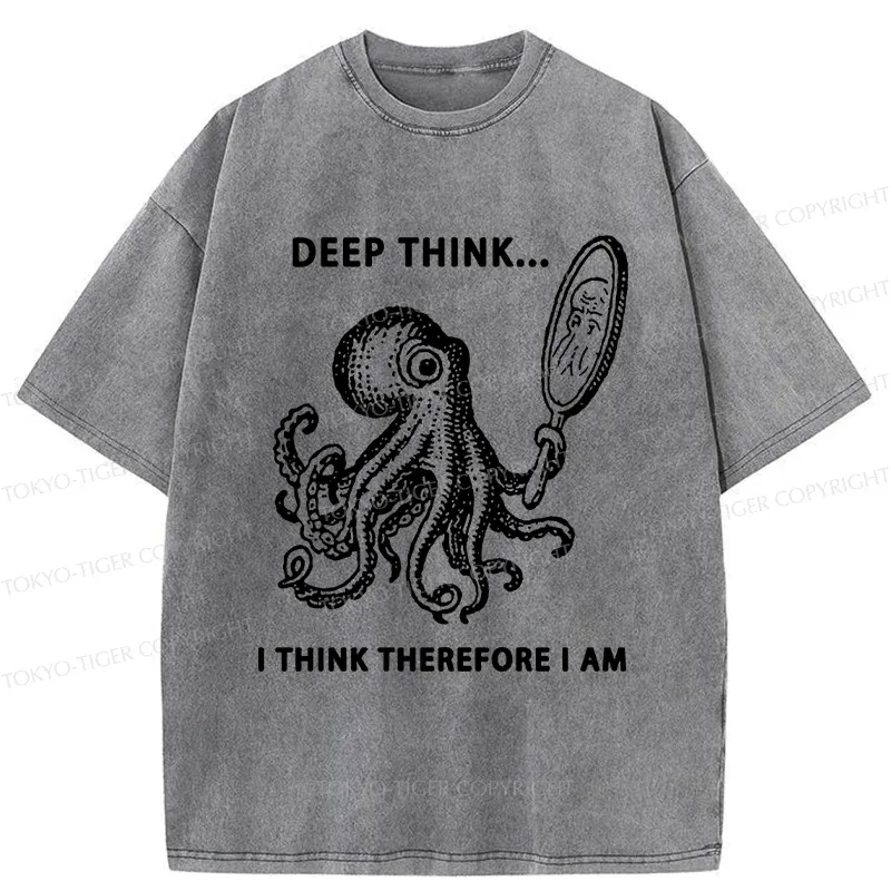 Tokyo-Tiger Octopus Looking In The Mirror Washed T-Shirt