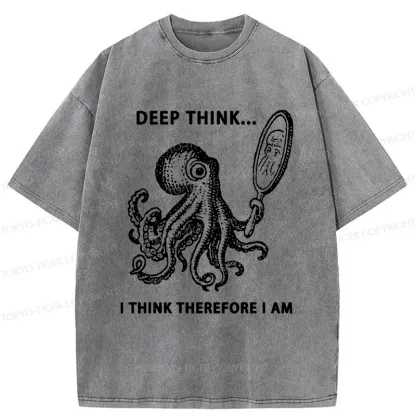Tokyo-Tiger Octopus Looking In The Mirror Washed T-Shirt