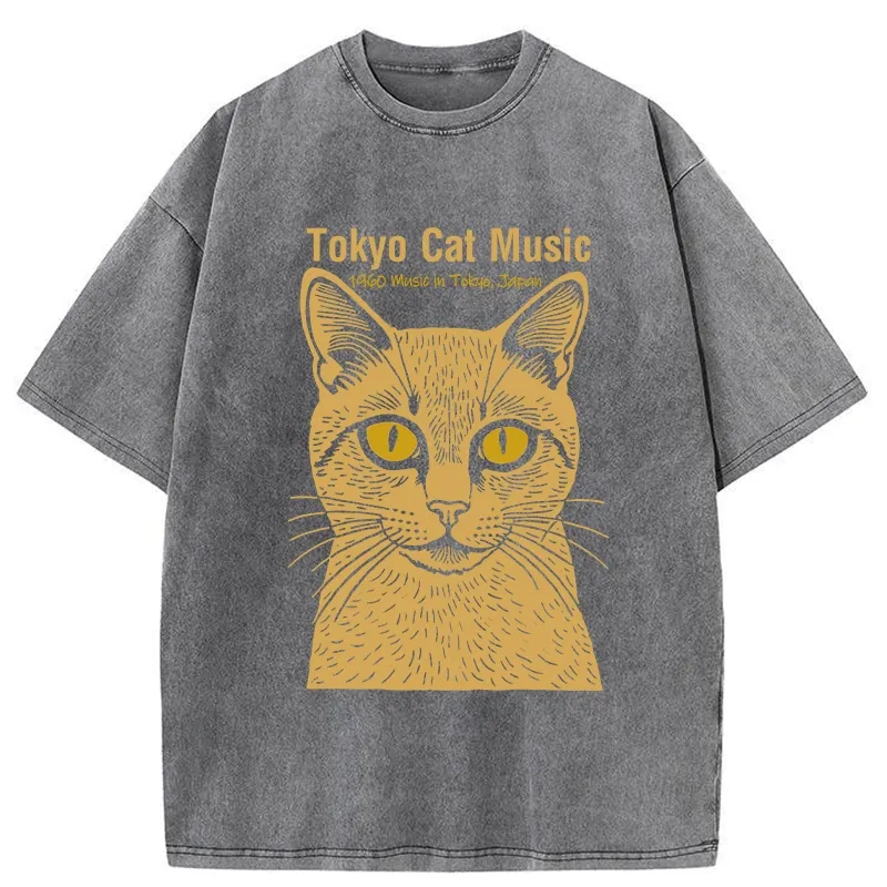 Tokyo-Tiger Tokyo Cat Music Washed T-Shirt