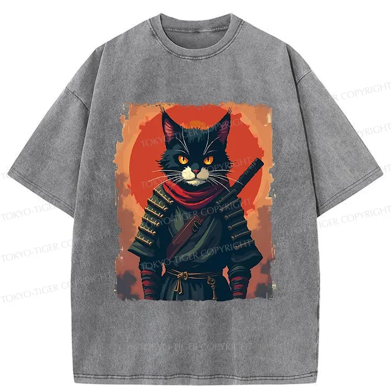Tokyo-Tiger Handsome Cat Ninja Washed T-Shirt