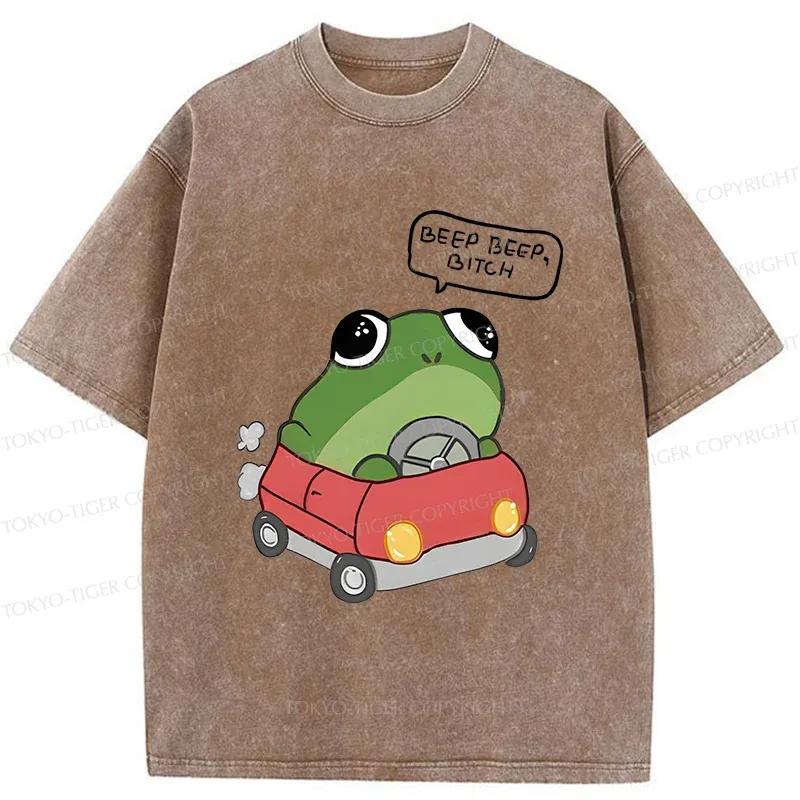 Tokyo-Tiger Frog Driving Washed T-Shirt