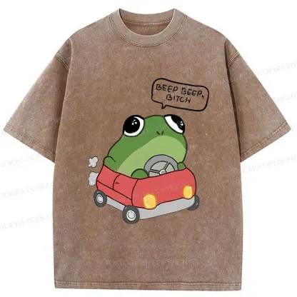 Tokyo-Tiger Frog Driving Washed T-Shirt