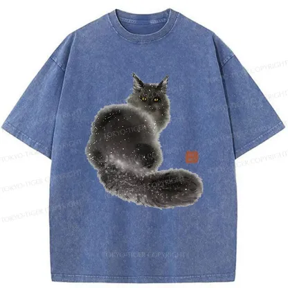 Tokyo-Tiger Fat Black Cat Washed T-Shirt
