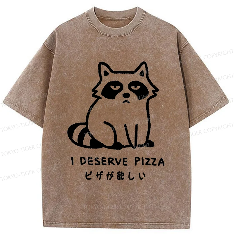 Tokyo-Tiger Raccoon Want Pizza Washed T-Shirt