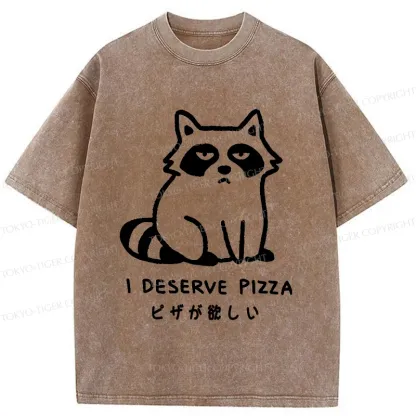 Tokyo-Tiger Raccoon Want Pizza Washed T-Shirt