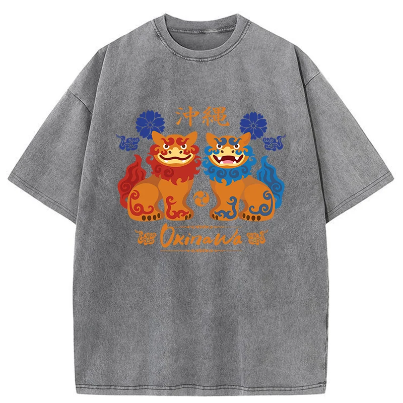 Tokyo-Tiger Okinawa Characteristic Stone Lion Washed T-Shirt