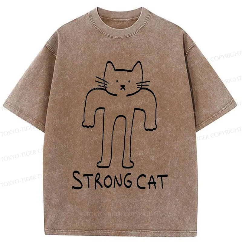 Tokyo-Tiger Strong Cat Meme Washed T-Shirt