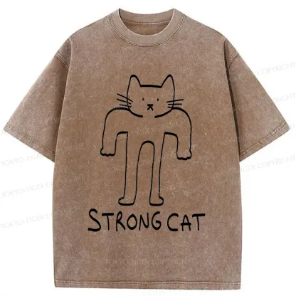 Tokyo-Tiger Strong Cat Meme Washed T-Shirt
