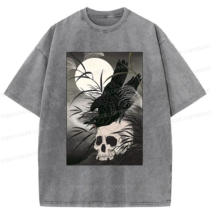 Tokyo-Tiger Ukiyoe Crow Washed T-Shirt