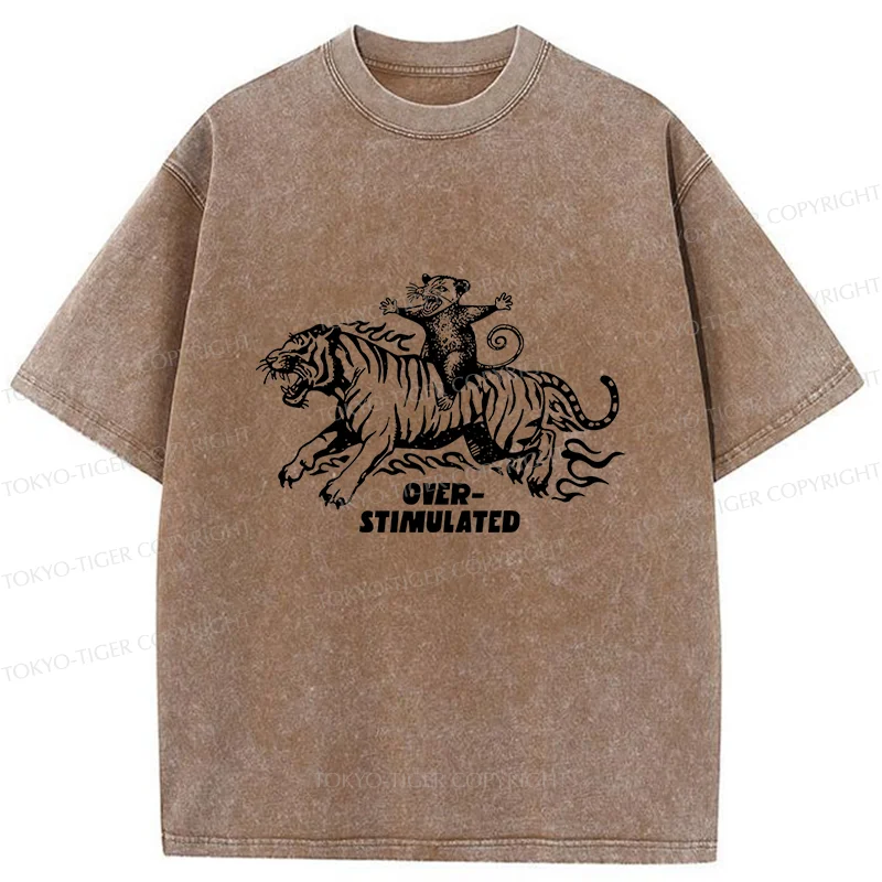 Tokyo-Tiger Possum Riding A Tiger Washed T-Shirt
