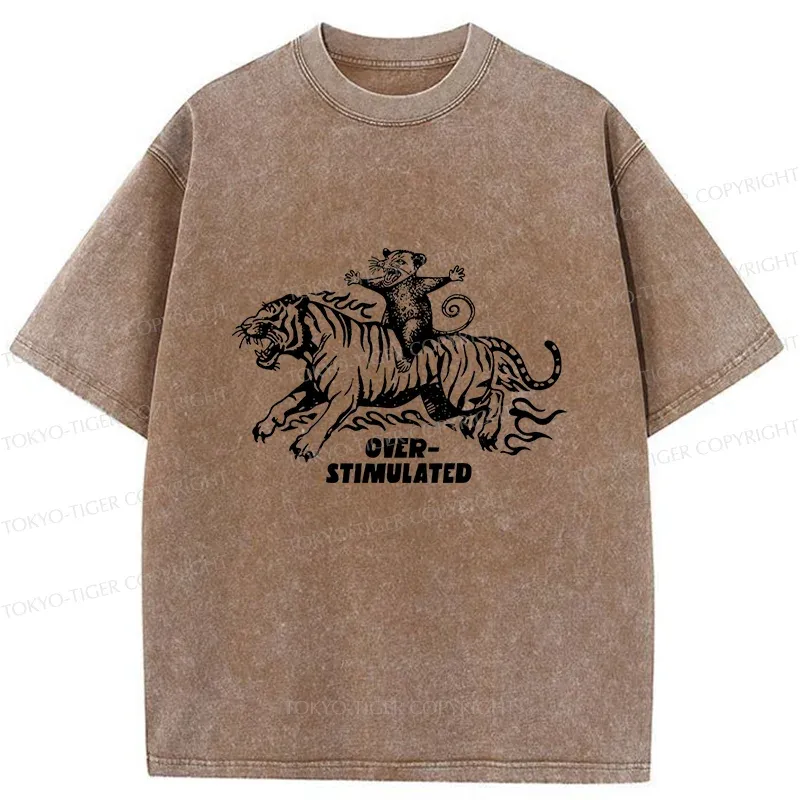 Tokyo-Tiger Possum Riding A Tiger Washed T-Shirt