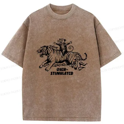 Tokyo-Tiger Possum Riding A Tiger Washed T-Shirt