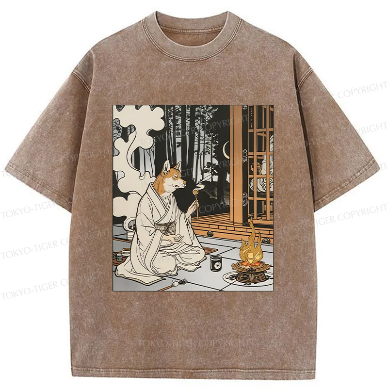 Tokyo-Tiger Zen Dog Japanese Washed T-Shirt