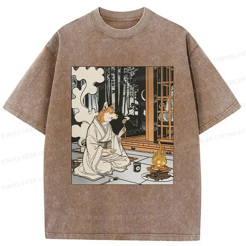 Tokyo-Tiger Zen Dog Japanese Washed T-Shirt