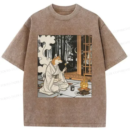 Tokyo-Tiger Zen Dog Japanese Washed T-Shirt