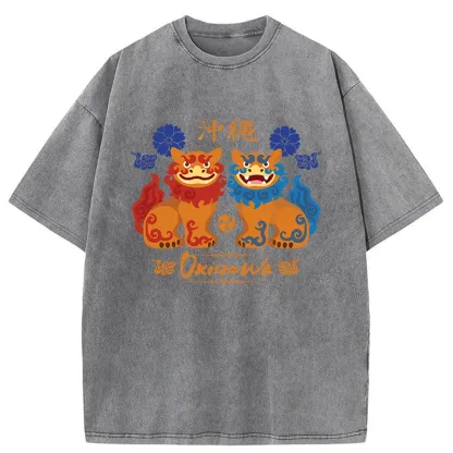 Tokyo-Tiger Okinawa Characteristic Stone Lion Washed T-Shirt